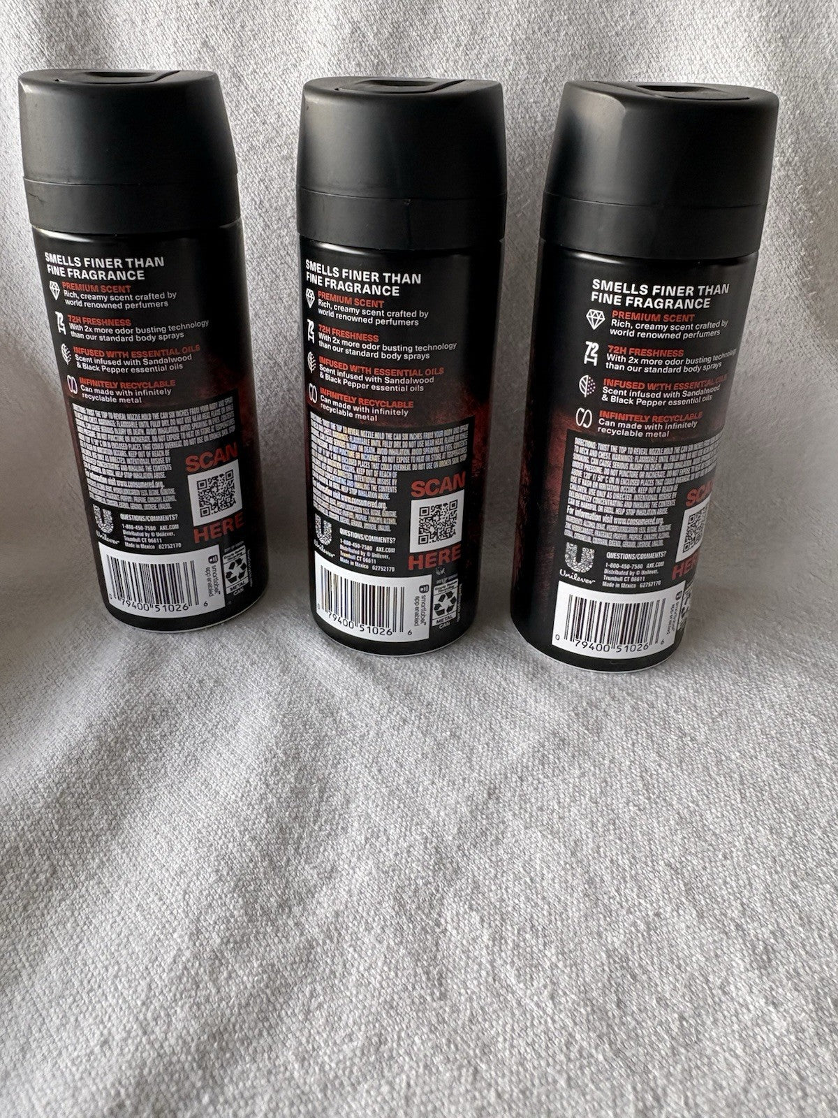 Axe Fine Fragrance Body Spray Fire Santal 4 Oz 72H Fresh 3 Pack