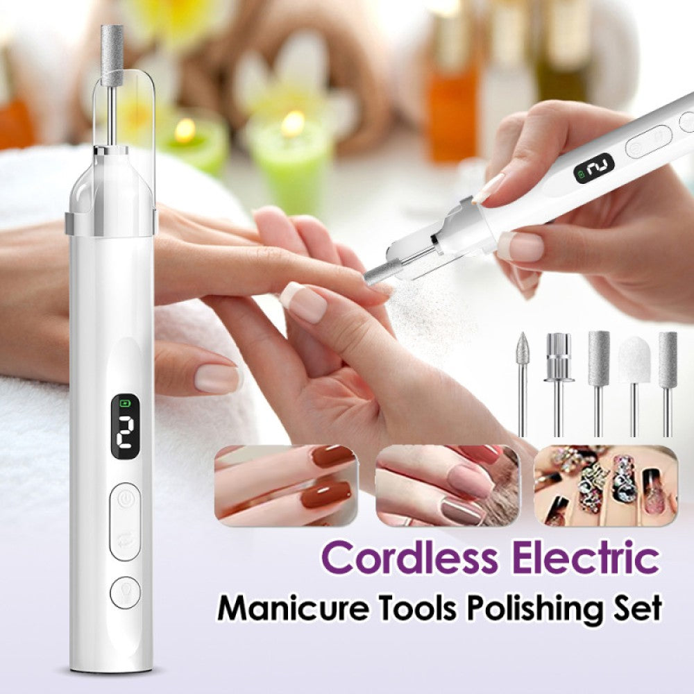 Cordless Electric Nail Drill for Thick Toenails Manicure Pedicure Set with UV Lamp & 6 Grinding Heads