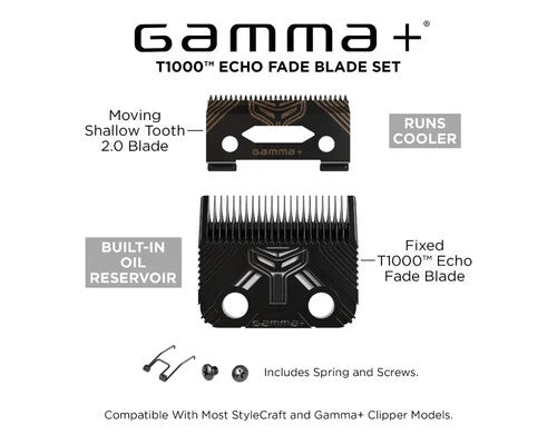 Gamma+ T1000 Echo Fade Blade Set Shallow 2.0 Metal Injection Molded for Hair Clippers