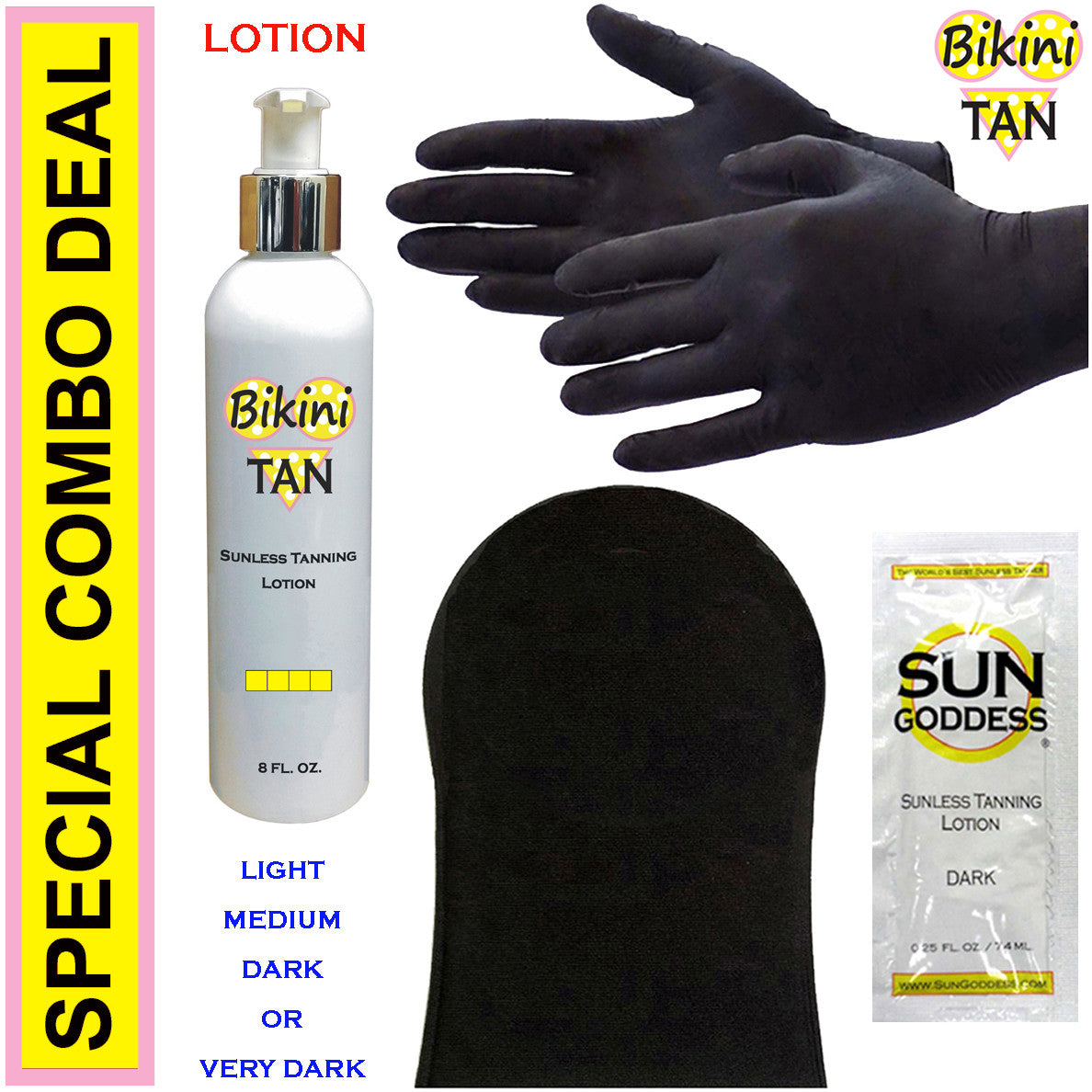 Self Tanning Lotion - Sunless Tan with Mitt & Gloves - 8 oz - Multiple Shades
