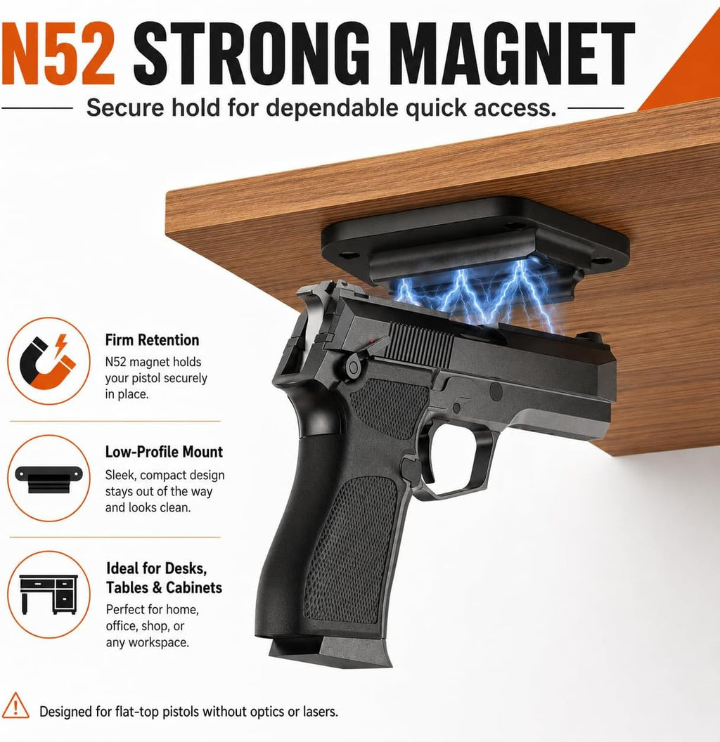 Magnetic Gun Mount Holder 55lbs Concealed Car Wall & Desk Magnet Holster