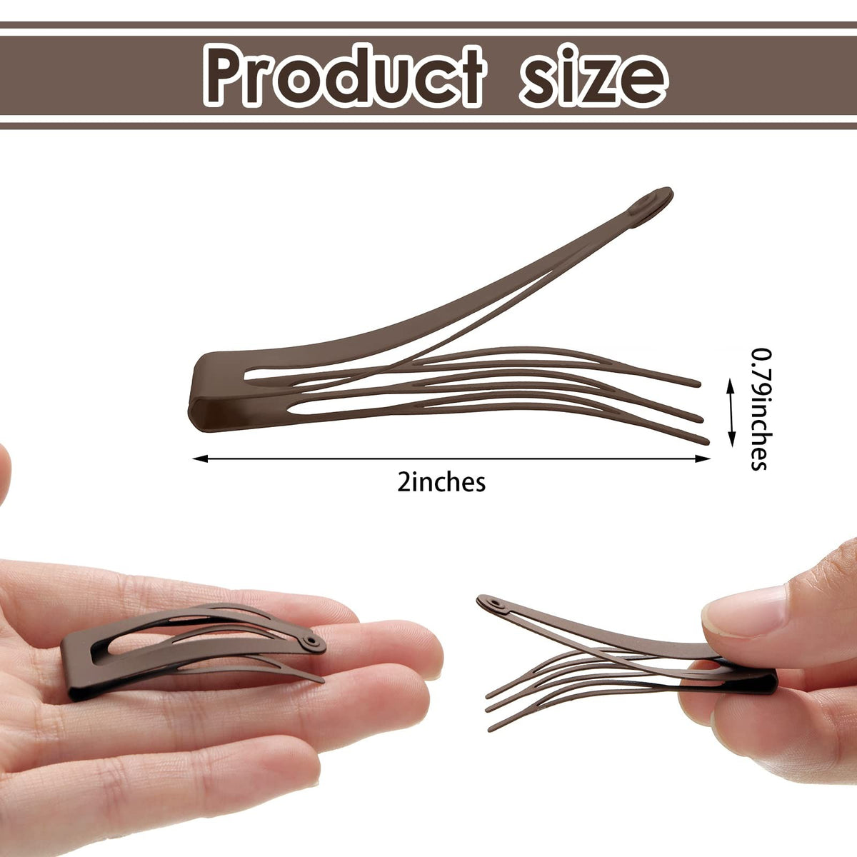 24 Pack Double Grip Metal Hair Clips - Dark Brown, 2 Inch