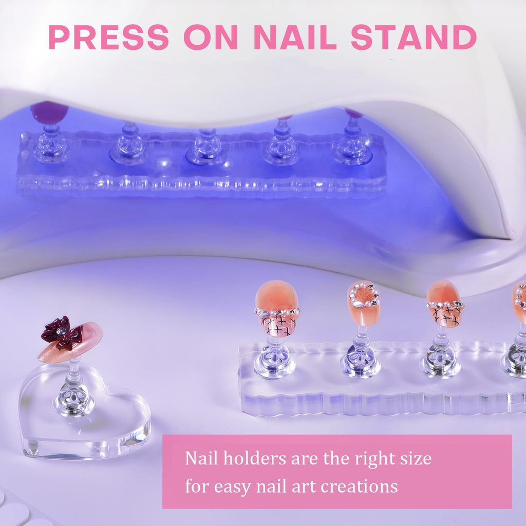 Narsikar Nail Stand for Press Ons with 300 Double-Sided Tape - Rose Pink