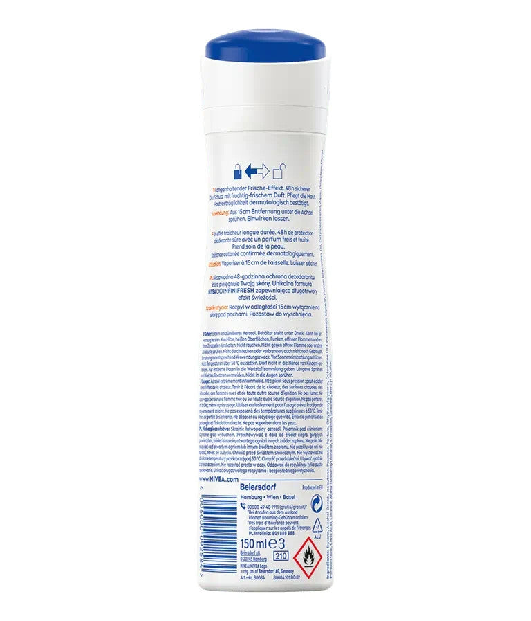 NIVEA Fresh Pure Aluminum-Free Deodorant Spray 150ml - Pack of 6