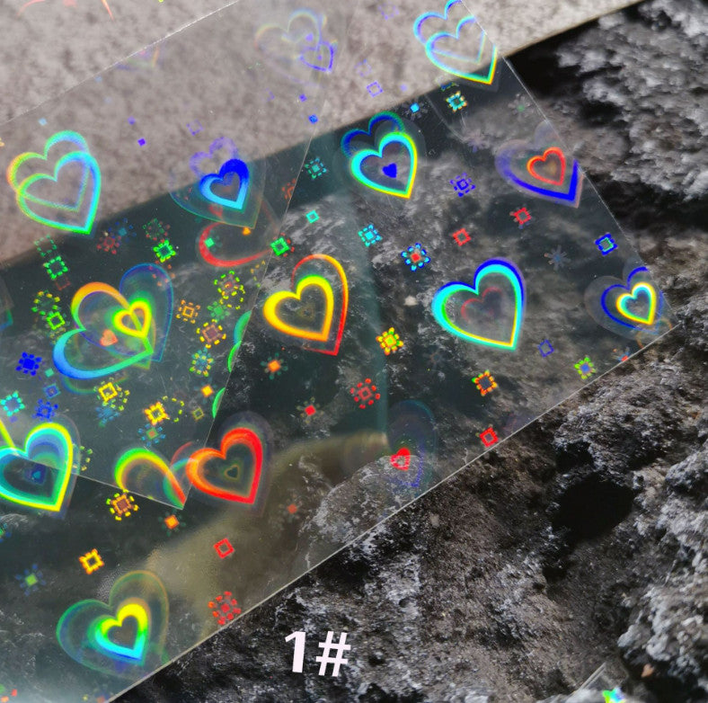 Holographic 3D Nail Art Stickers Heart Star Snowflake Decals Set