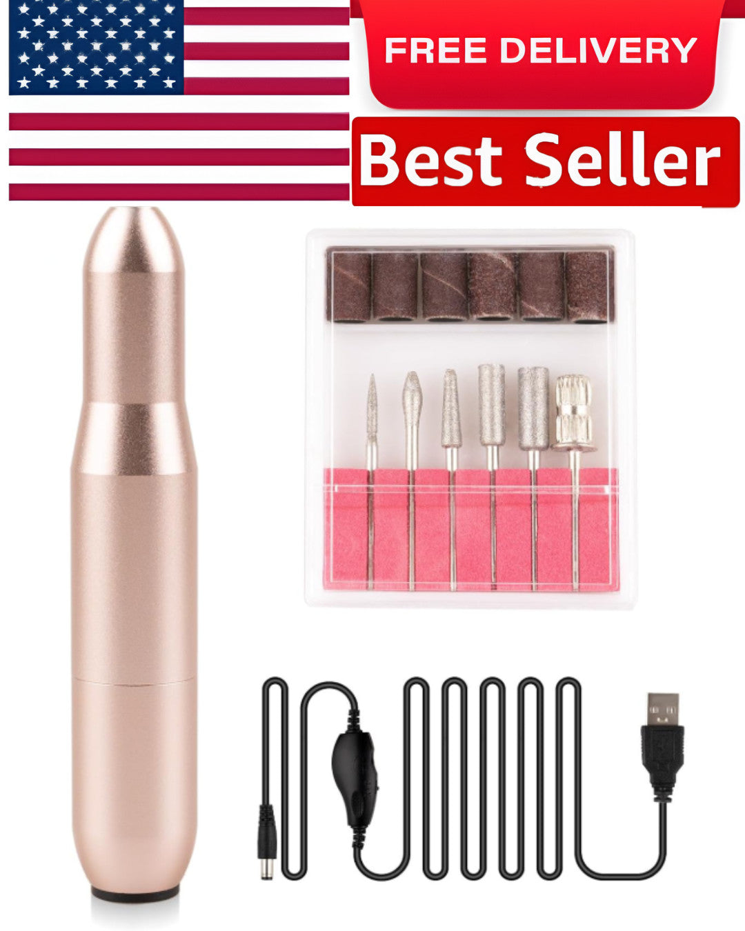 Electric Nail Drill Set for Acrylic & Natural Nails - USB Powered, Buffing & Filing Kit