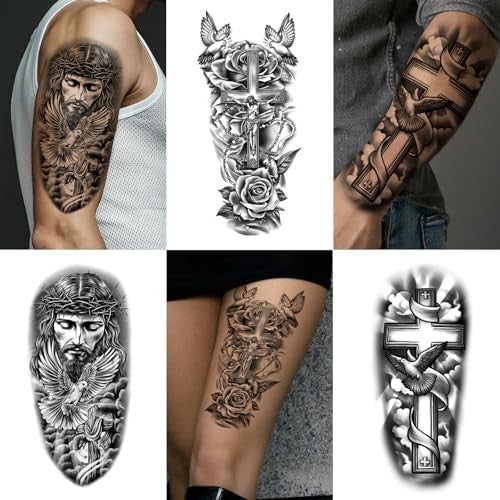 Christian Temporary Tattoos 77 Sheets - Religious Crosses & Angels