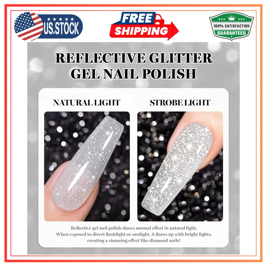 Milky White Reflective Glitter Gel Nail Polish with Diamond Effect