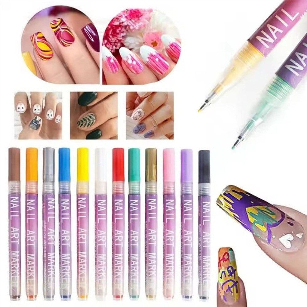 12-Color Nail Art Pens Set for DIY Gel and Acrylic Nail Designs