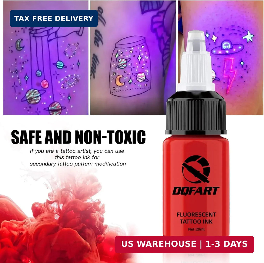 8-Color Fluorescent Tattoo Ink Set 20ml Each UV Body Art Neon Pigment