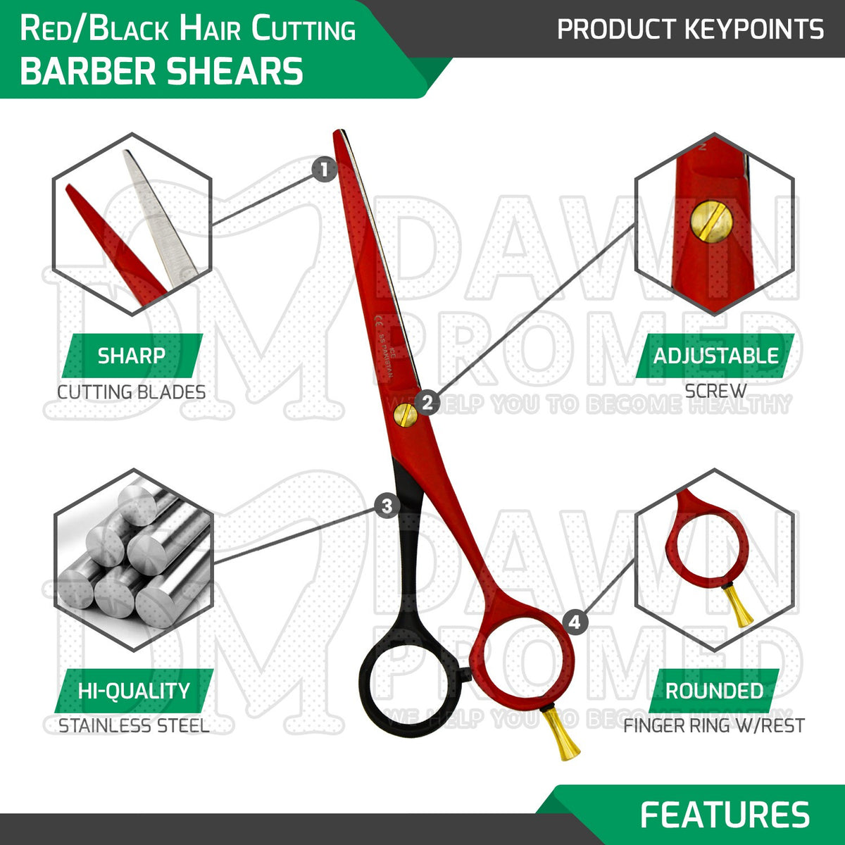 Matte Red & Black Hair Cutting & Thinning Scissors Set 6-inch Professional Shears