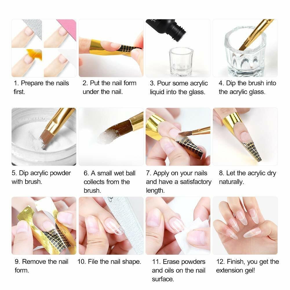Beginner Acrylic Nail Kit with UV Gel & Glitter Powder for DIY Manicure