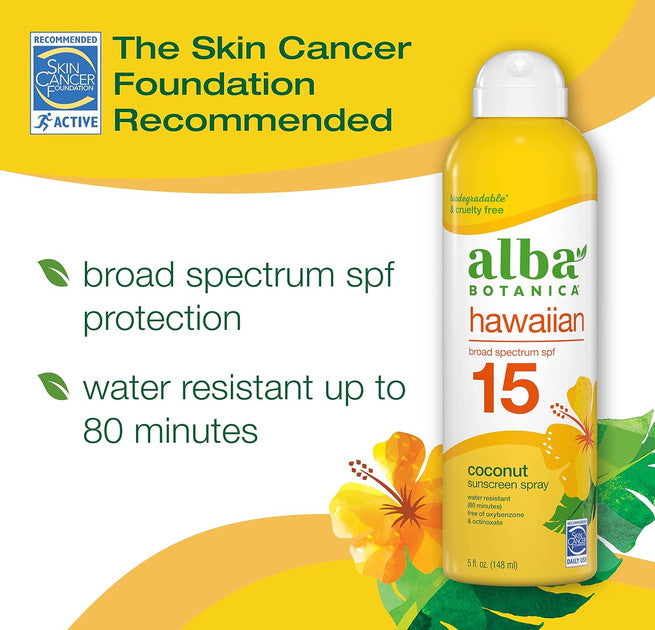 SPF 15 Sunscreen Spray 3-Pack for Face & Body Water Resistant Tropical Coconut Fragrance
