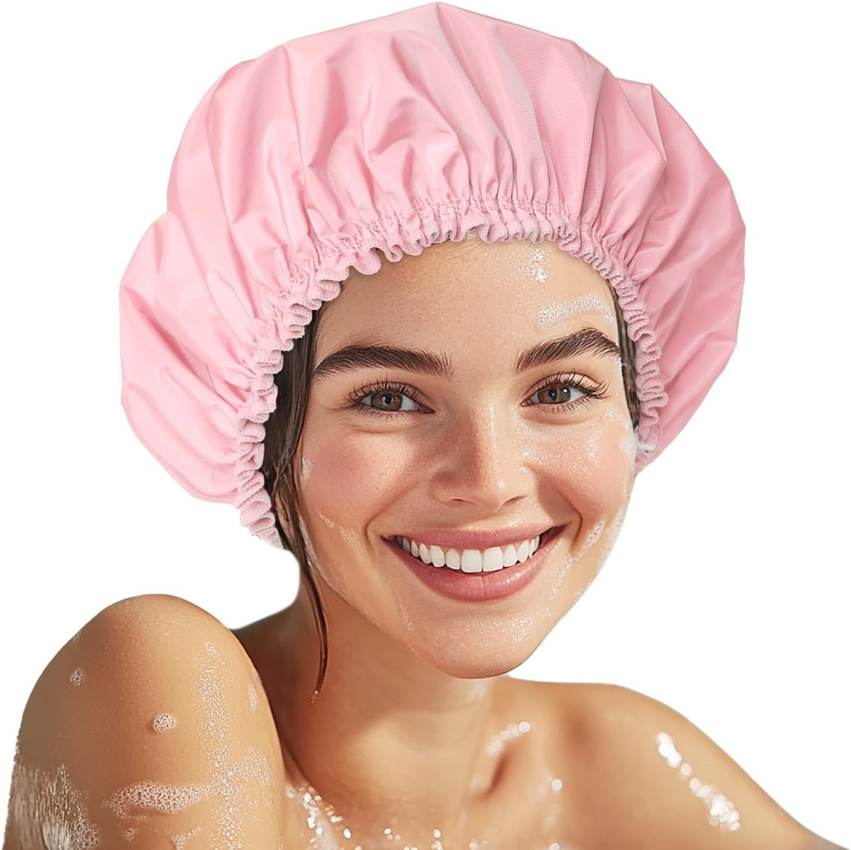 Waterproof Double Layer Shower Cap for Women - Reusable Hair Protector