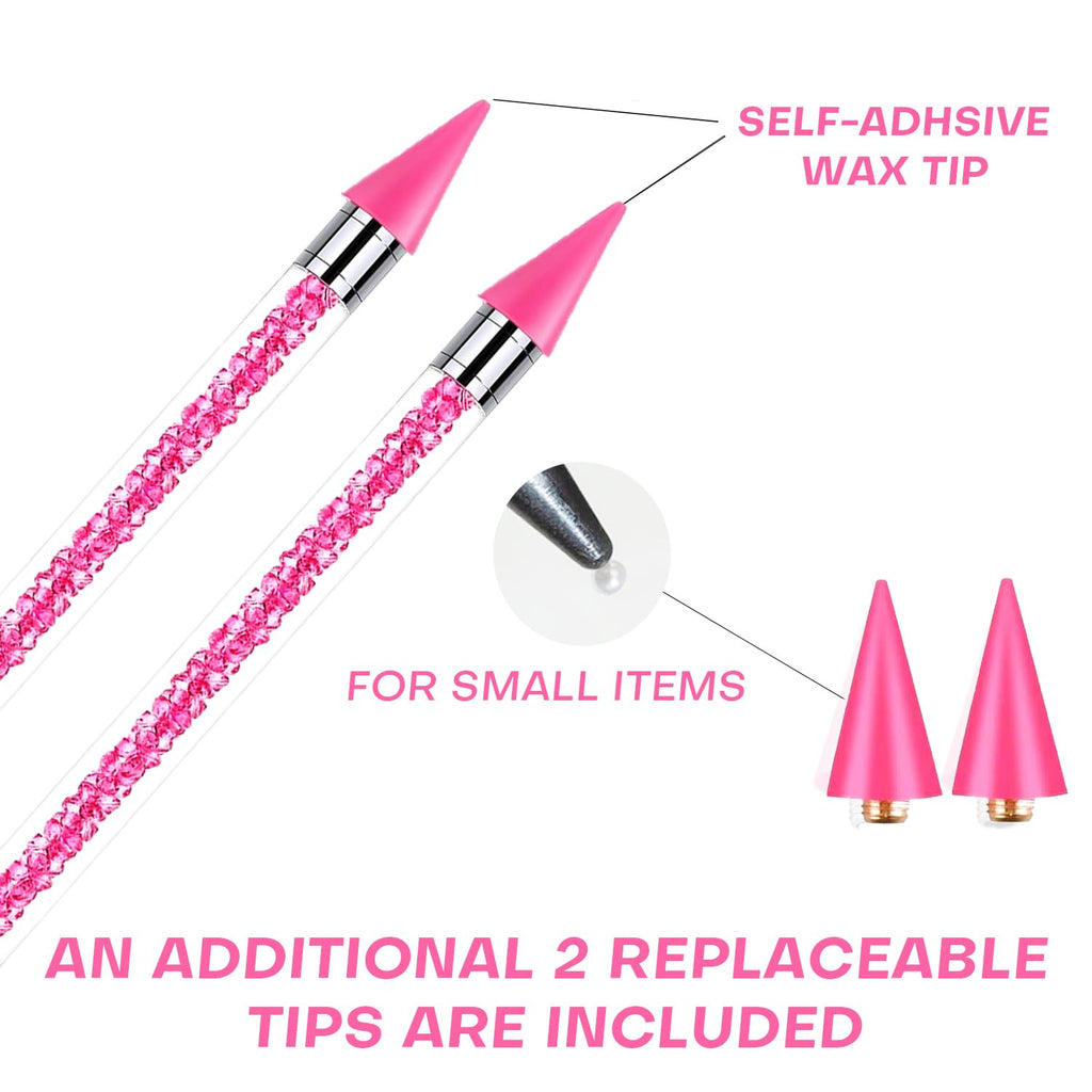 Pink Rhinestone Picker Tool Set with Dual-Head Wax Pens and Tweezers for Nail Art