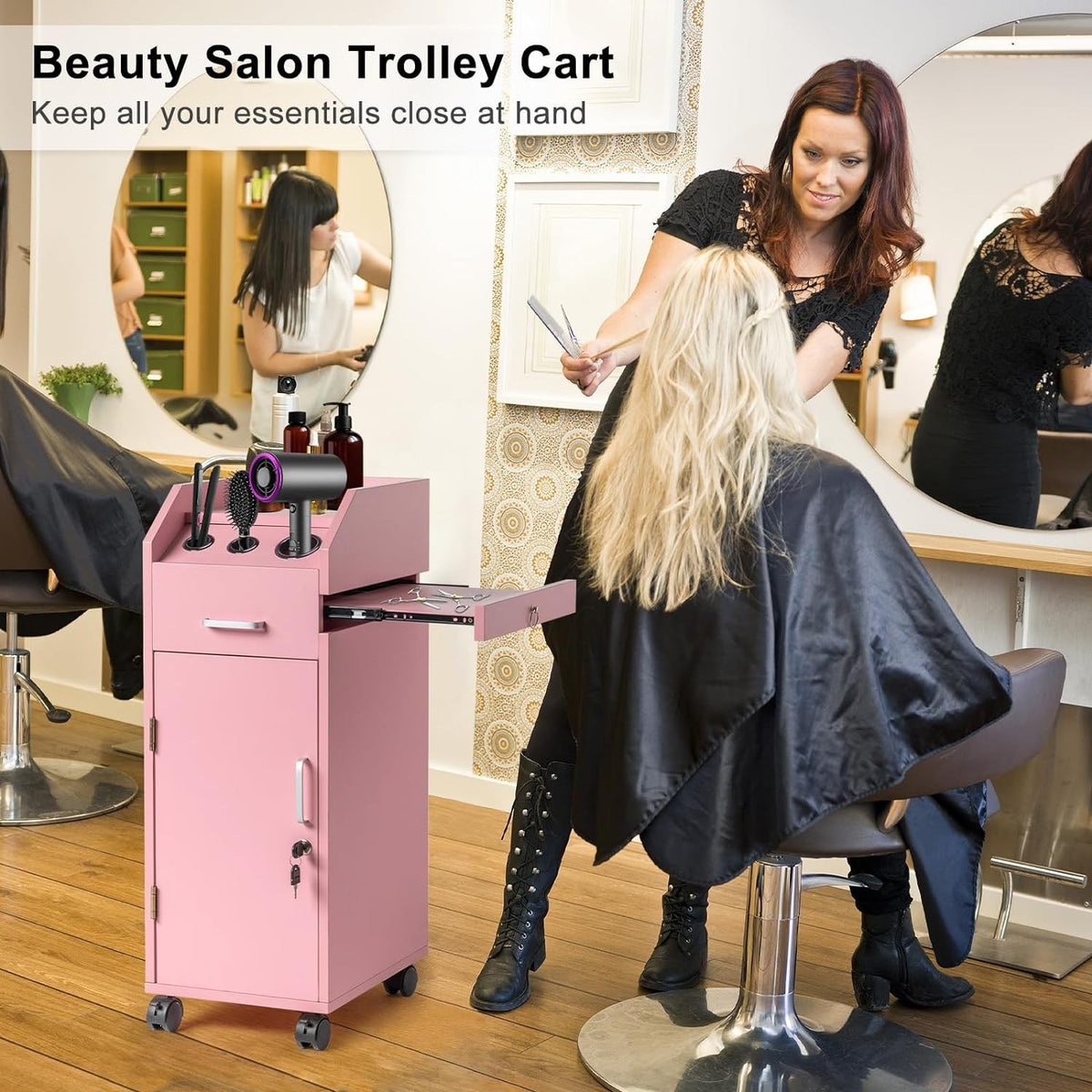 Salon Trolley Cart with 4 Drawers and Mobile Hair Stylist Station