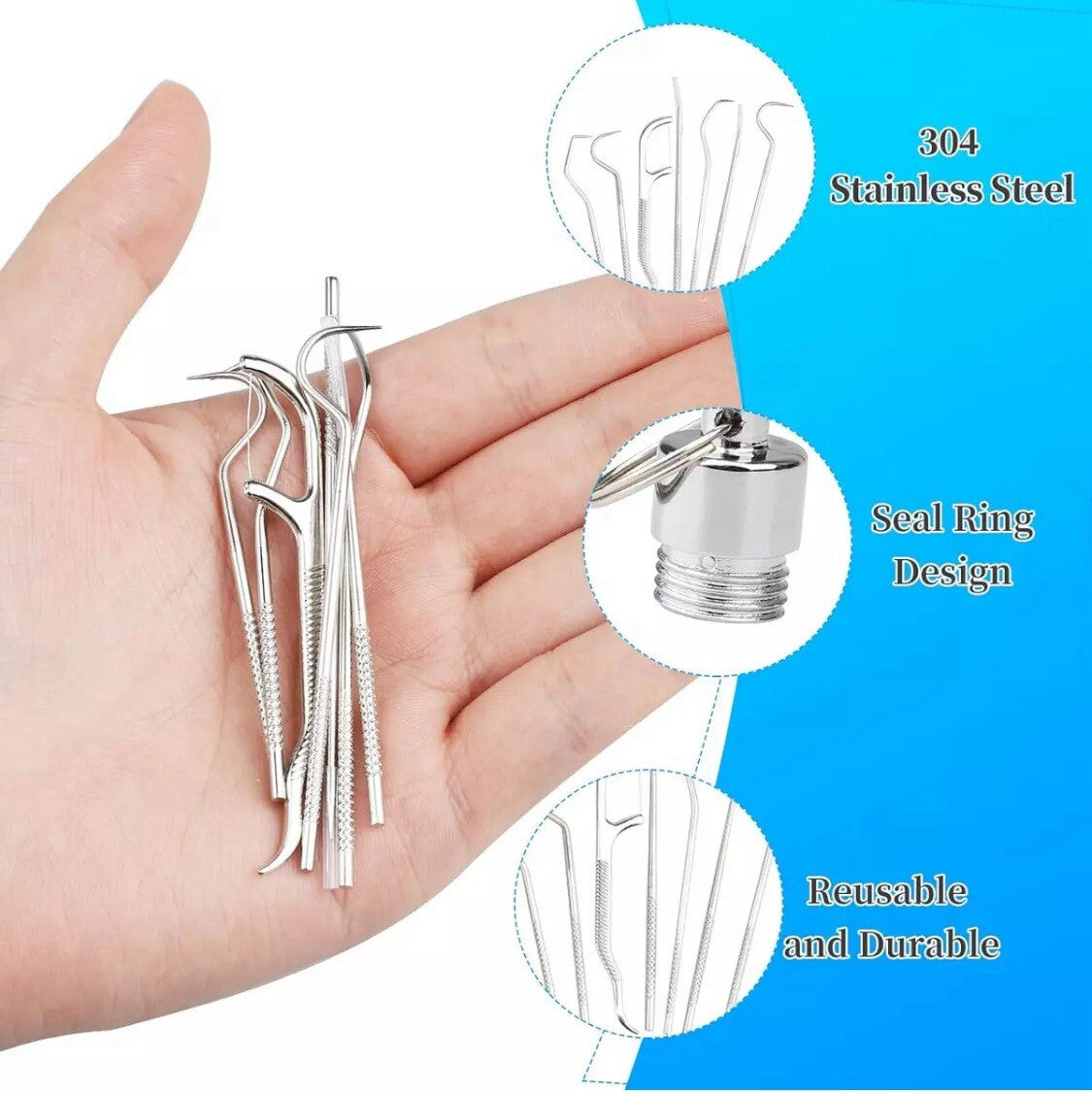7PCS Reusable Metal Toothpick Set with Storage Tube - Stainless Steel Oral Care