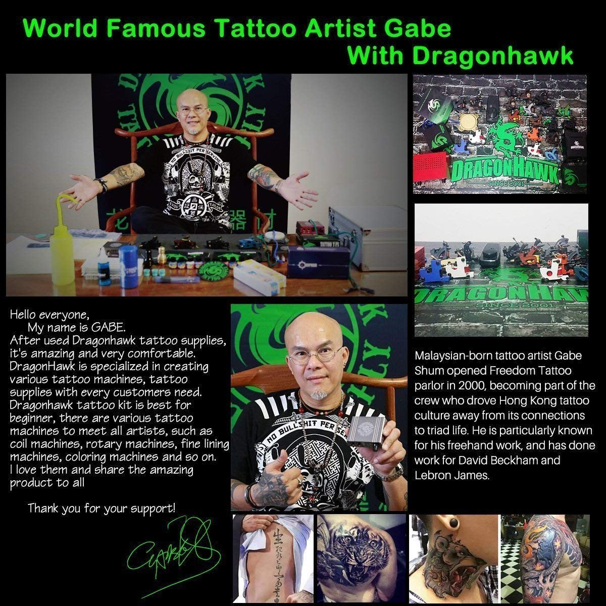 Dragonhawk Complete Tattoo Kit for Beginners Pro Coils & Case - Includes Practice Skin