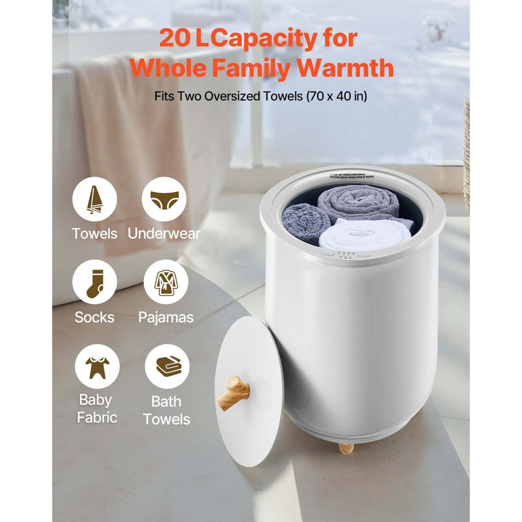 20L Towel Warmer Bucket with LED Light, Timer & Temperature Control - Gray