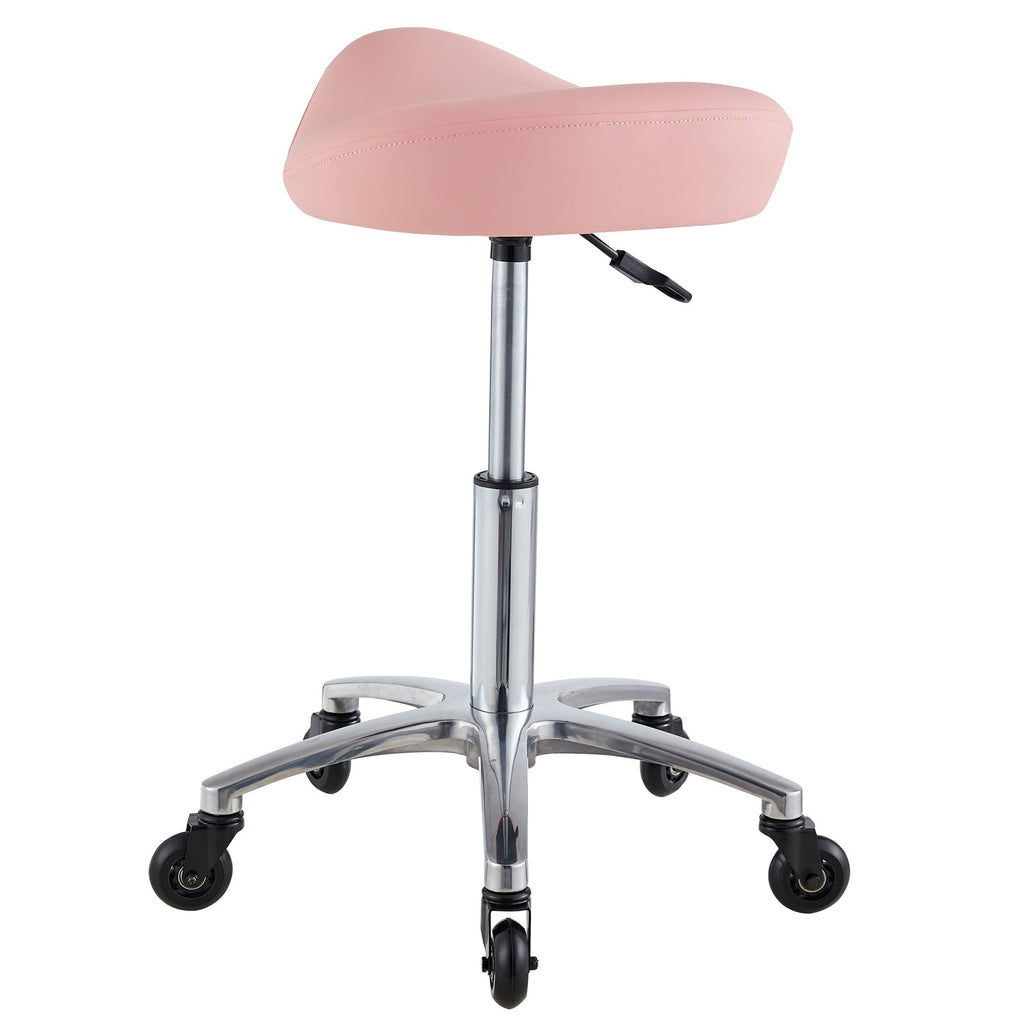 Pink Saddle Salon Stool with Hydraulic Height Adjustment and 360° Swivel
