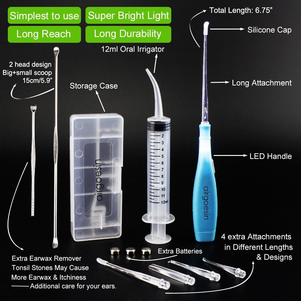 Tonsil Stone Remover Kit with Lighted Tips - Oral Irrigator for Bad Breath