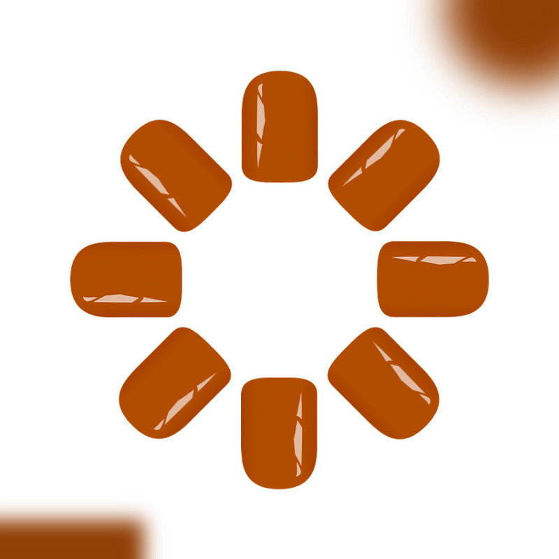 48Pcs Short Square Glossy Caramel Orange Fake Nail Set - Press On Nails