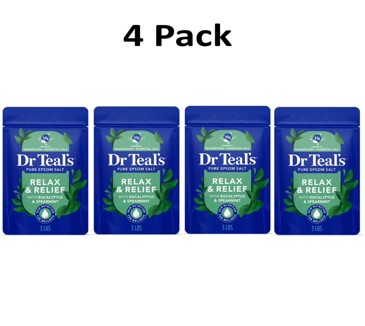 Epsom Salt Soaking Solution with Eucalyptus & Spearmint - 4 Pack for Muscle Relief