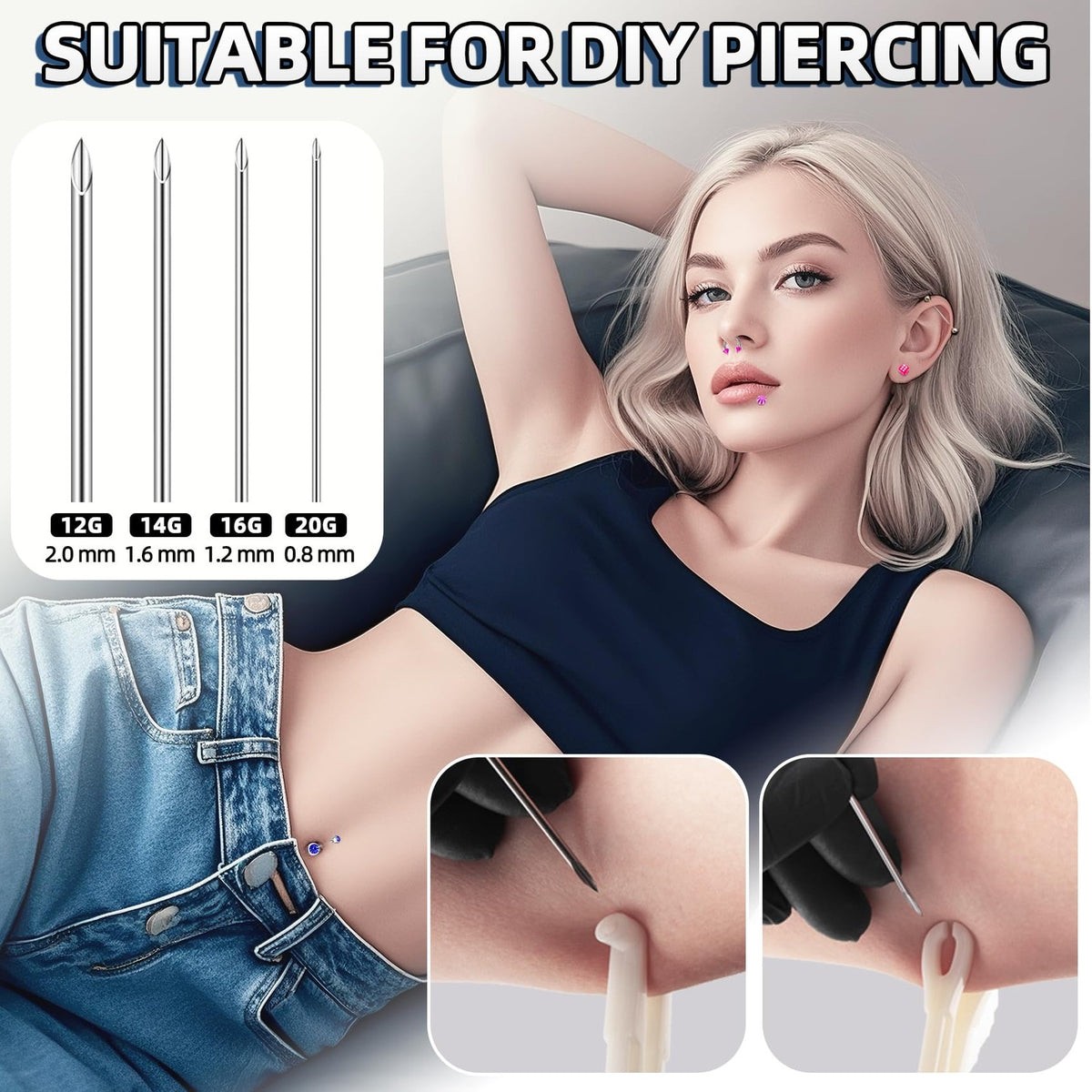 99 Piece Body Piercing Kit - Stainless Steel Jewelry & Tools 12G 14G