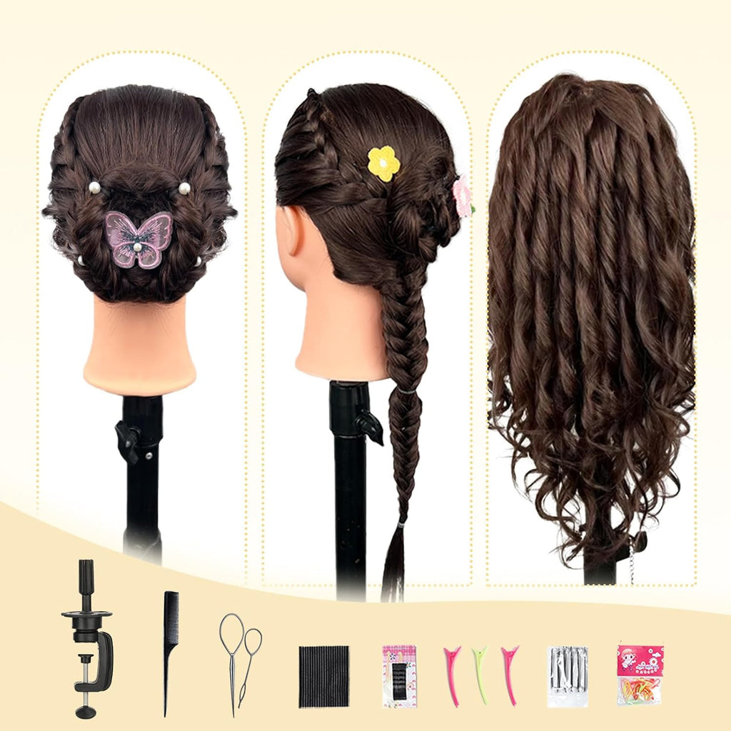 22-Inch Mannequin Head for Cosmetology with Human Hair Doll Head