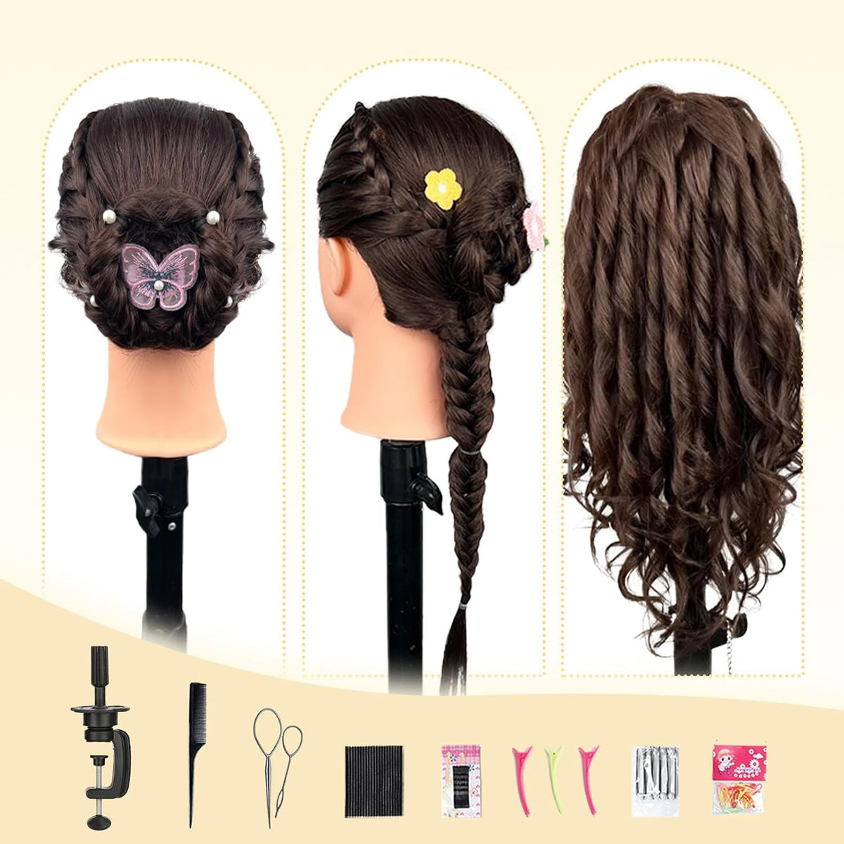 22-Inch Mannequin Head for Cosmetology with Human Hair Doll Head
