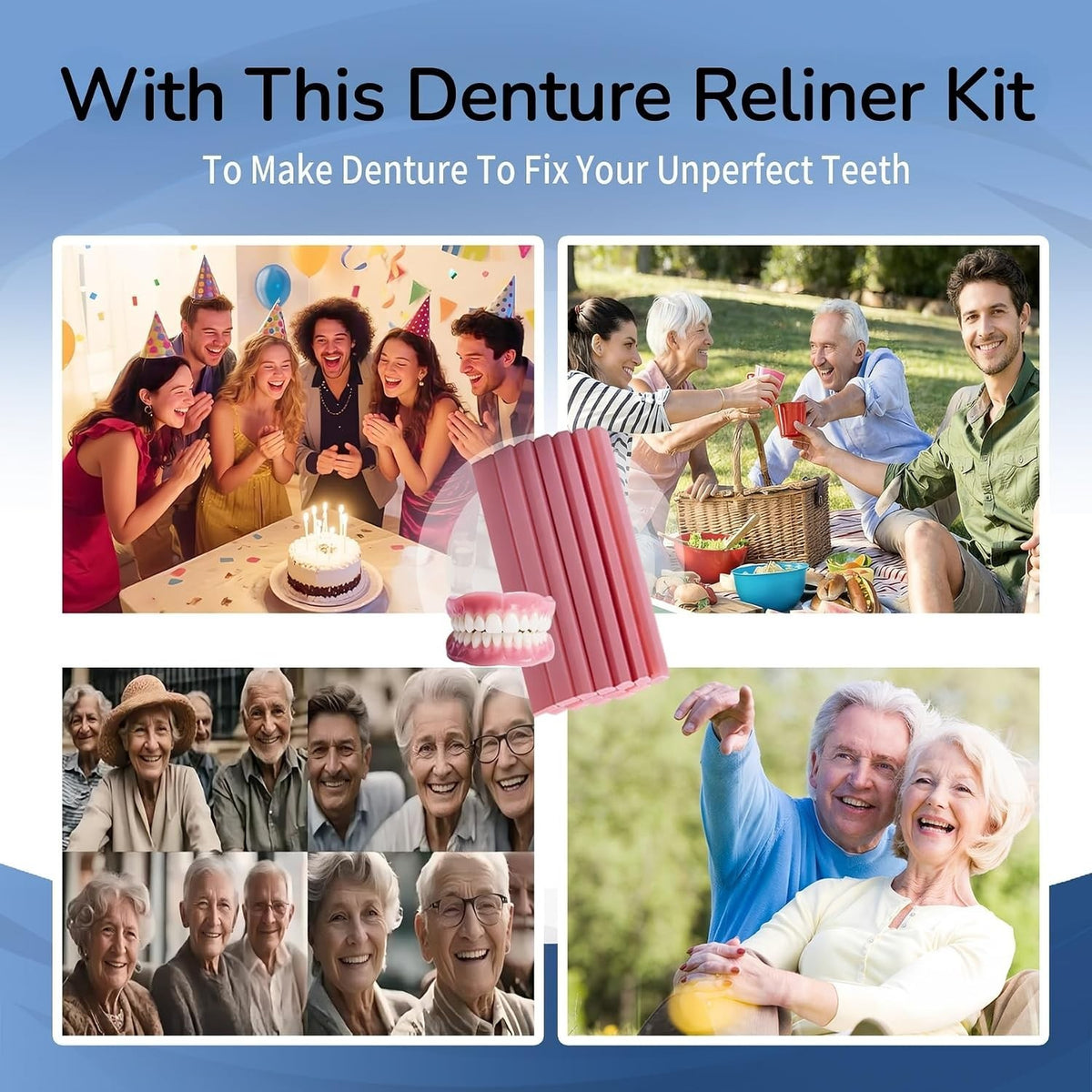 Denture Reline Kit - Soft Cushioning for Upper & Lower Dentures, Reusable, Easy to Apply