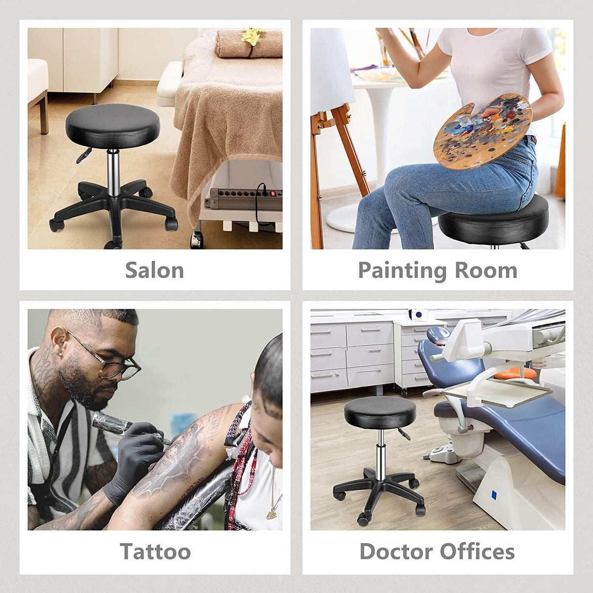 Adjustable Hydraulic Swivel Salon Stool Chair PU Leather Seat for Beauty & Tattoo