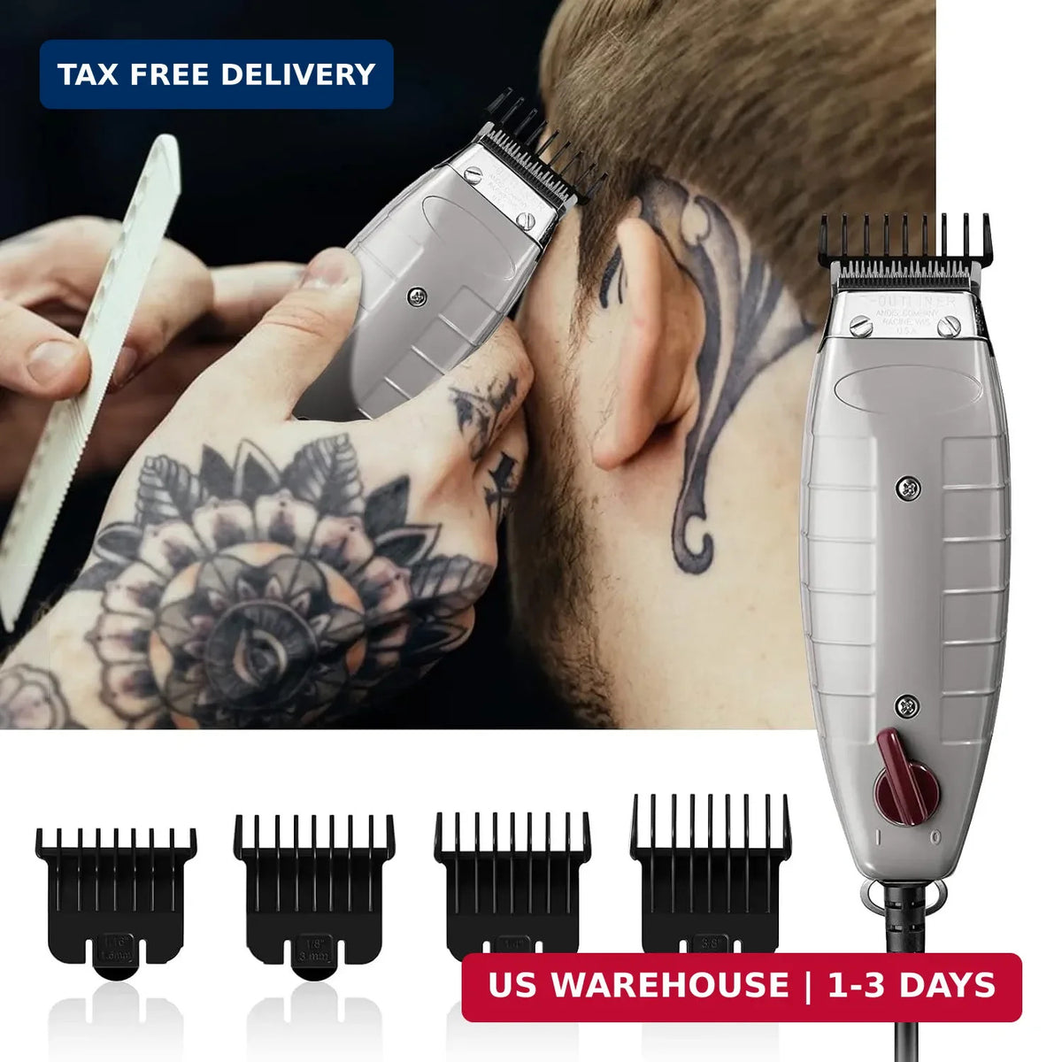 4 Pack T Outliner Guard Attachments for Andis Clippers - Close Trim, Black