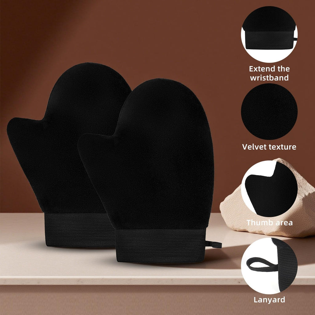 Self Tanning Mitt Set with Elastic Wrist - 2 Pack, Reusable & Soft Velvet