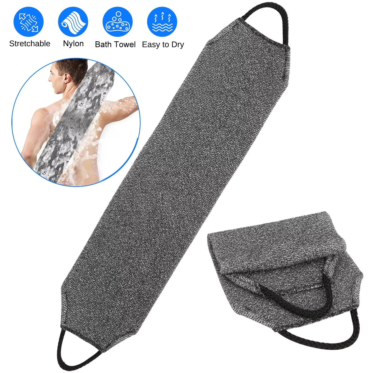Exfoliating Back Scrubber Towel Set - Stretchable Dual-Side Body Wash Cloths