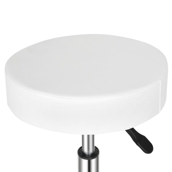White Adjustable Salon Stool with Wheels 360° Swivel & Pneumatic Height
