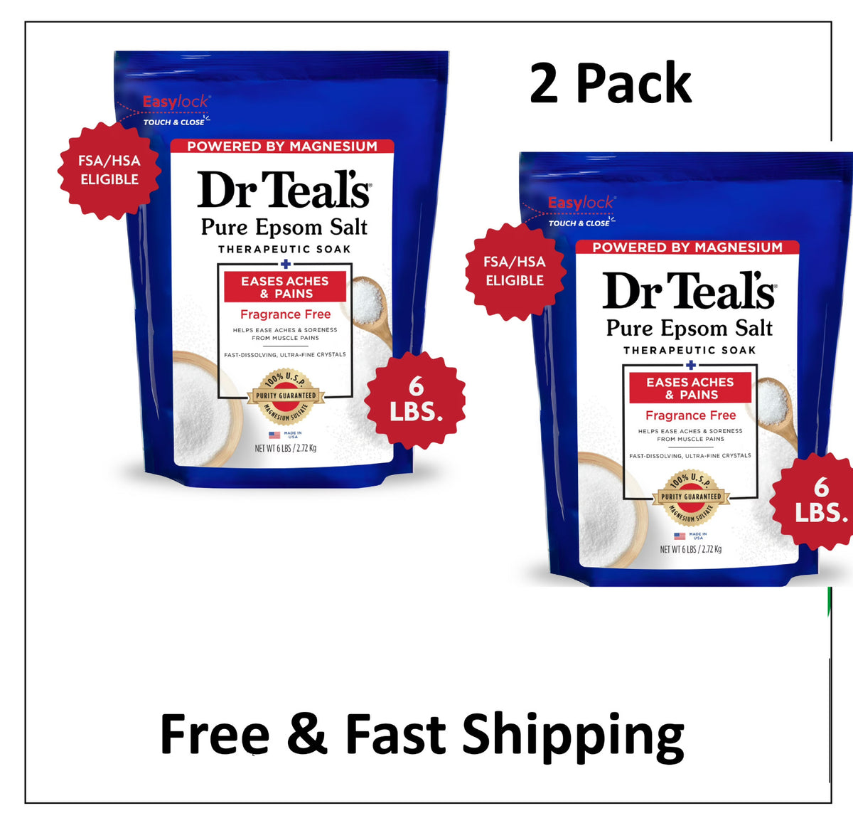 Therapeutic Fragrance-Free Epsom Salt Soak - 6 lbs 2 Pack