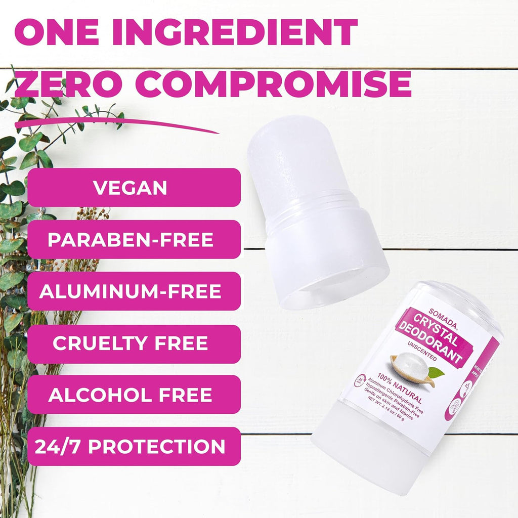 Crystal Deodorant Stick Natural Alum Stone Travel Size 2.12oz – Safe & Chemical-Free