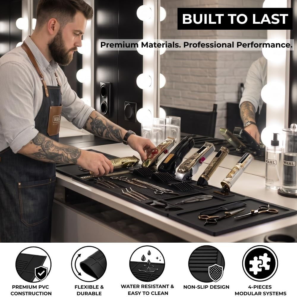 Magnetic Barber Mat Set with 5 Strong Magnets for Clippers & Trimmers