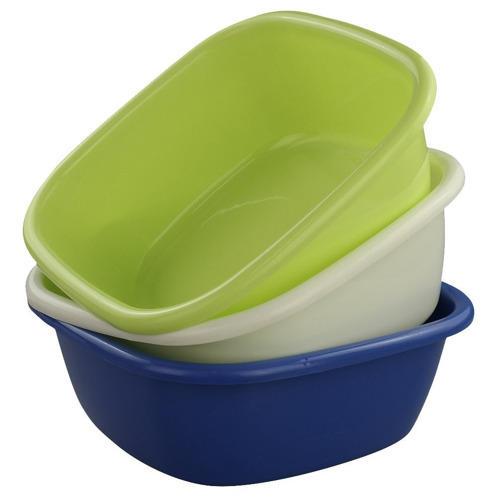 8 Quart Square Plastic Wash Basin Set of 3 for Kitchen & Household Use