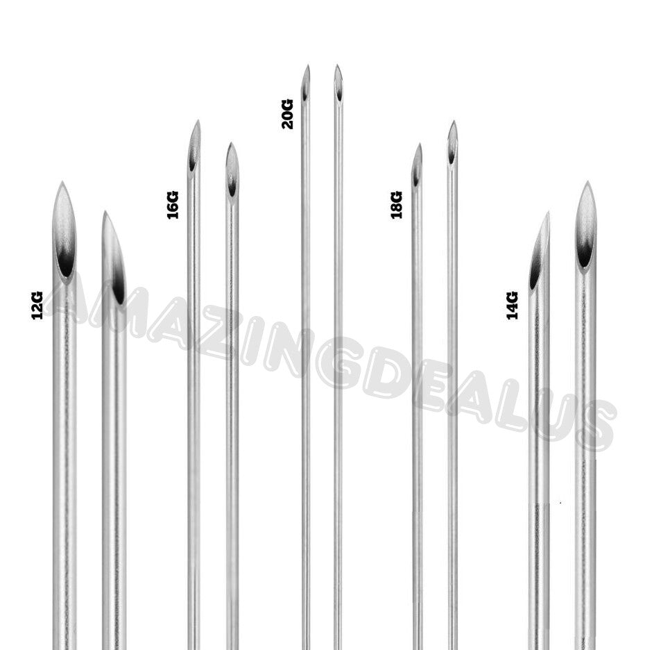 100 Pcs Mixed Piercing Needles 12G-20G Stainless Steel, Sterilized & Safe