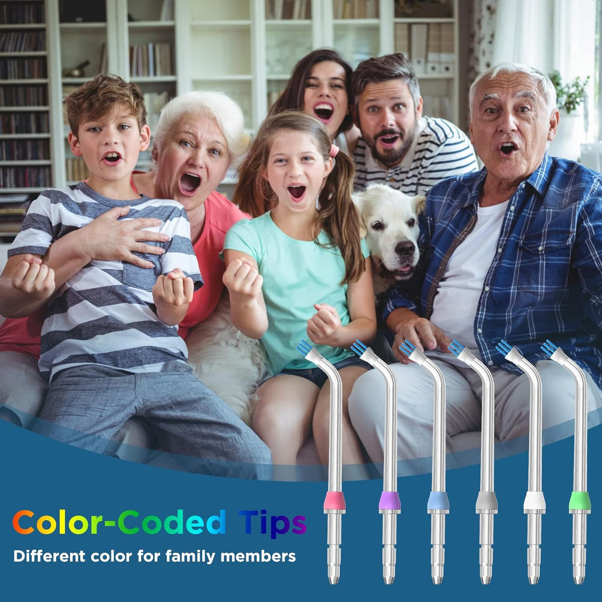 Water Flosser Replacement Tips - 6 Color-Coded Plaque Chaser Tips