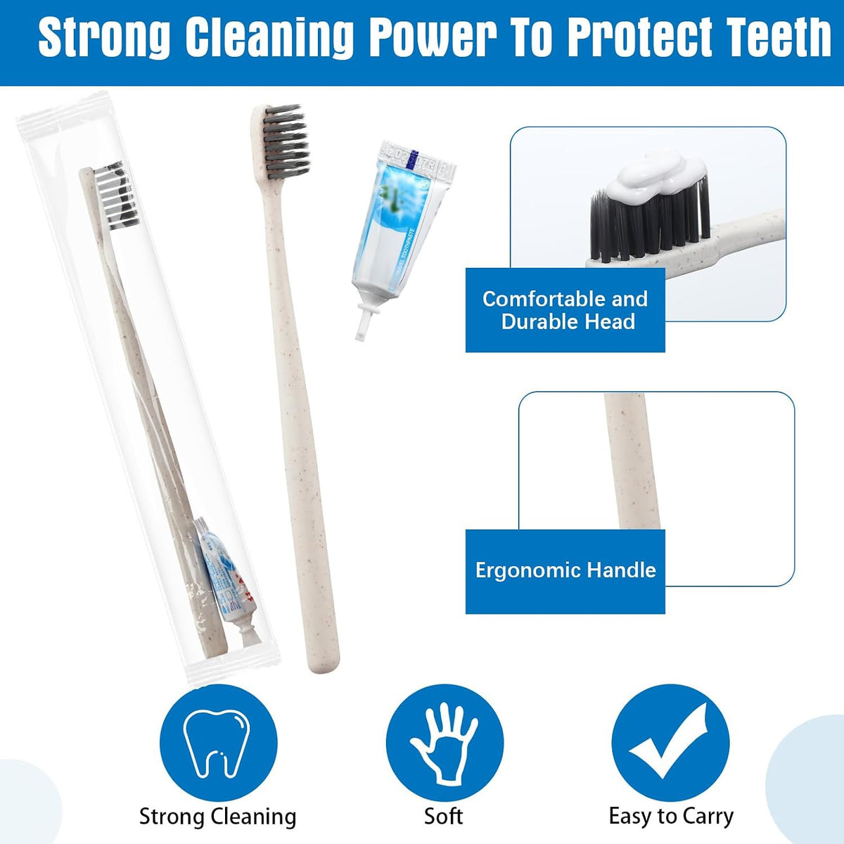 Disposable Toothbrush Set with Mini Toothpaste - 100 Individually Wrapped