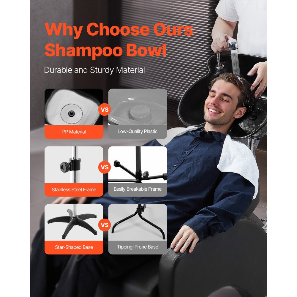 Portable Adjustable Shampoo Bowl with Drain Hose & Shower Head