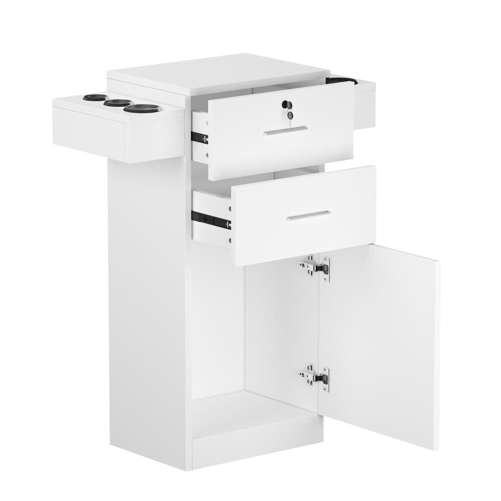 Lockable Salon Styling Station Cabinet with Large Storage & Tool Holders