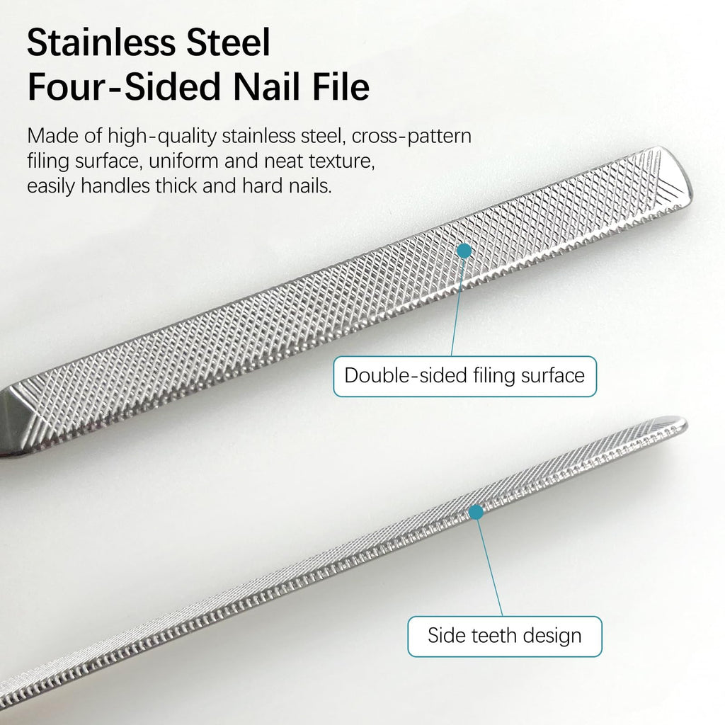 2-Pack Stainless Steel Toe Nail Files for Thick Nails - 4-Sided, Ergonomic Handles