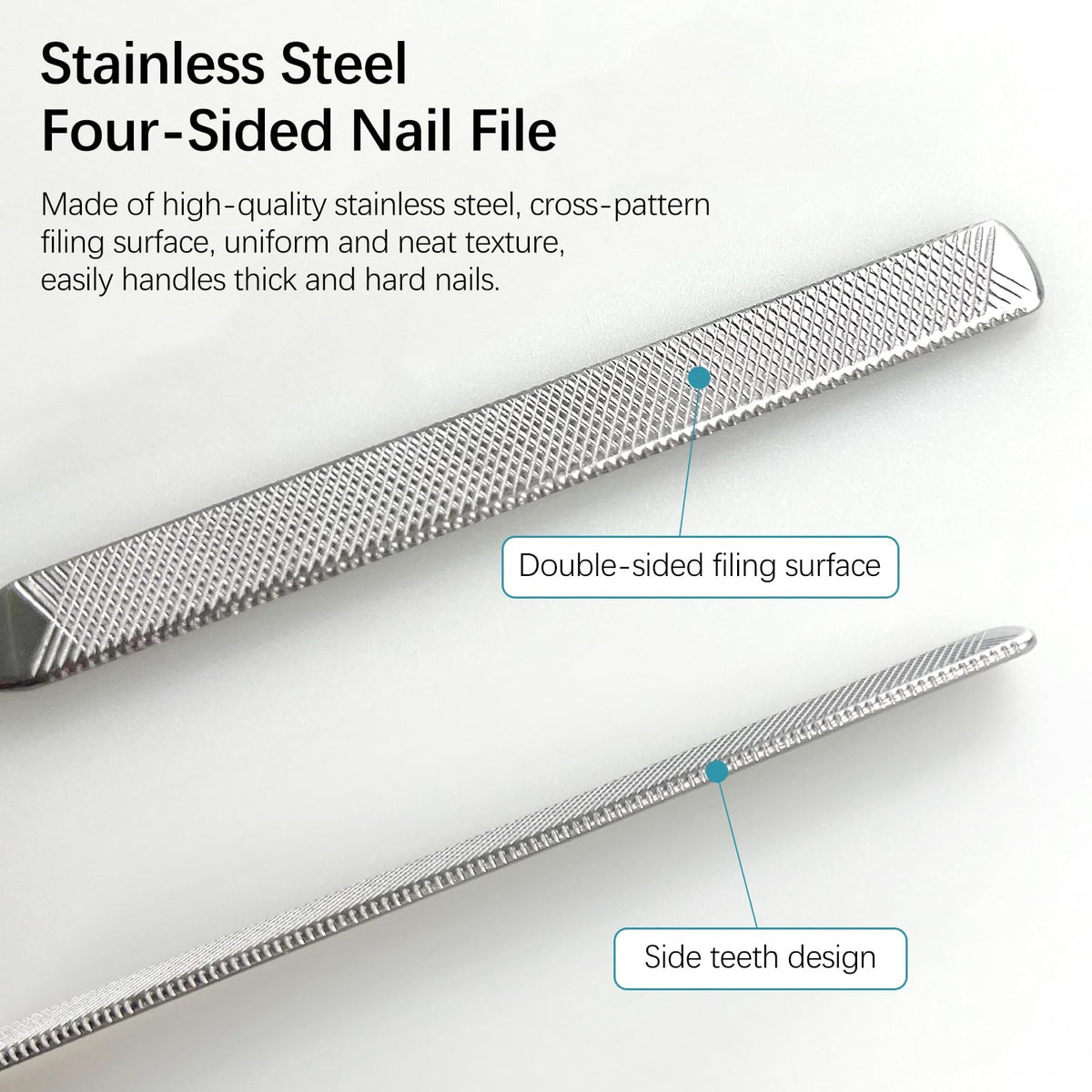 2-Pack Stainless Steel Toe Nail Files for Thick Nails - 4-Sided, Ergonomic Handles