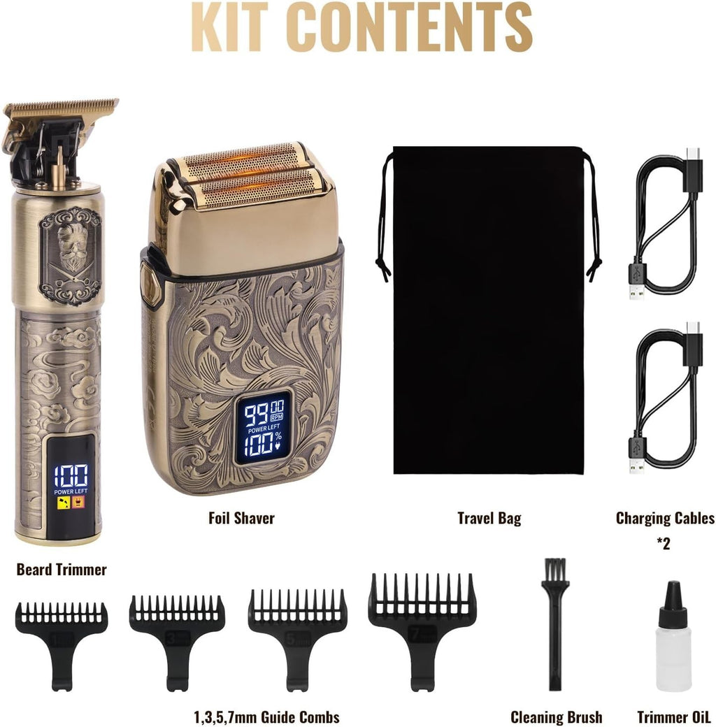 Men's Electric Foil Shaver & Beard Trimmer Set - Rechargeable Grooming Kit