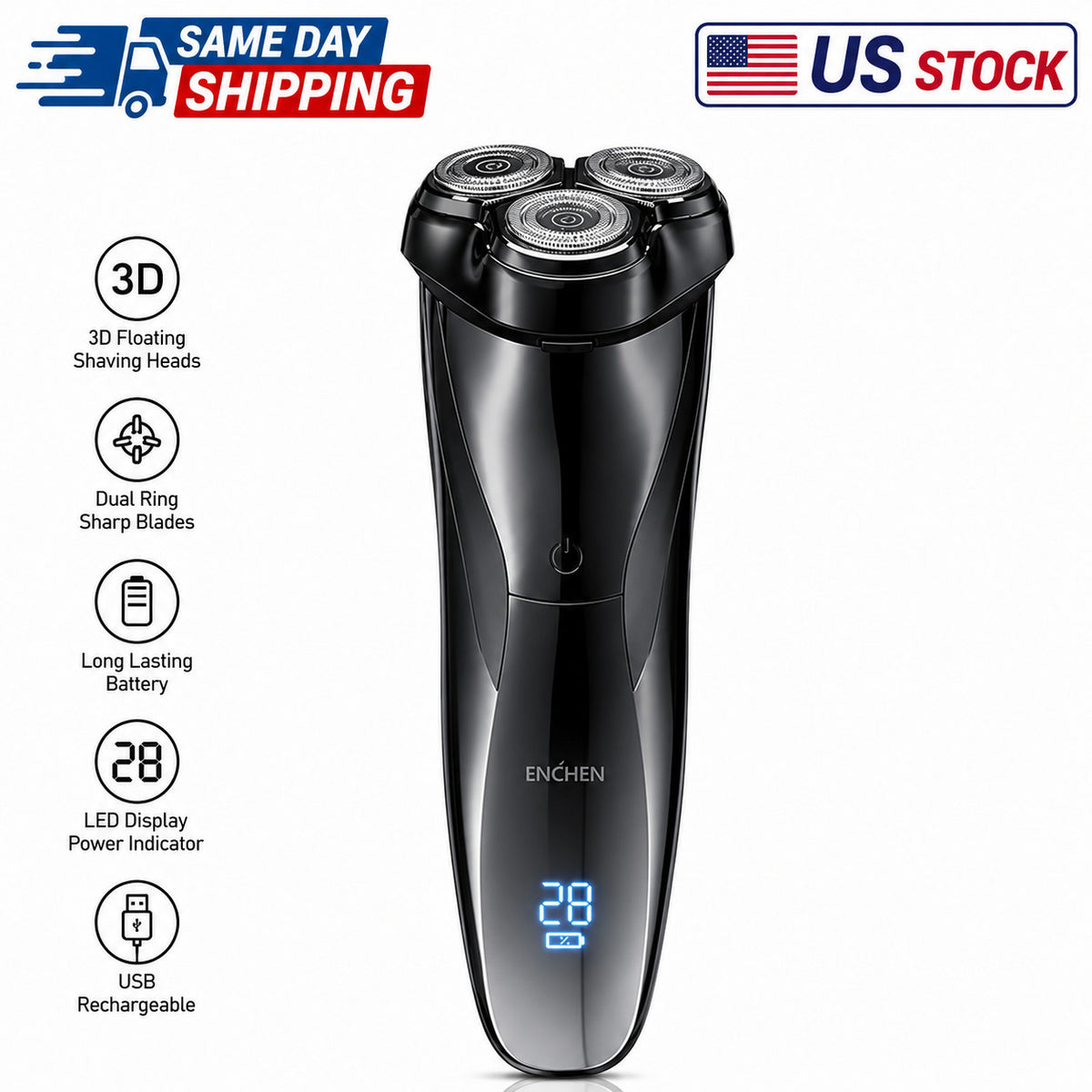 Electric Rotary Shaver Waterproof Wet Dry Beard Razor Men