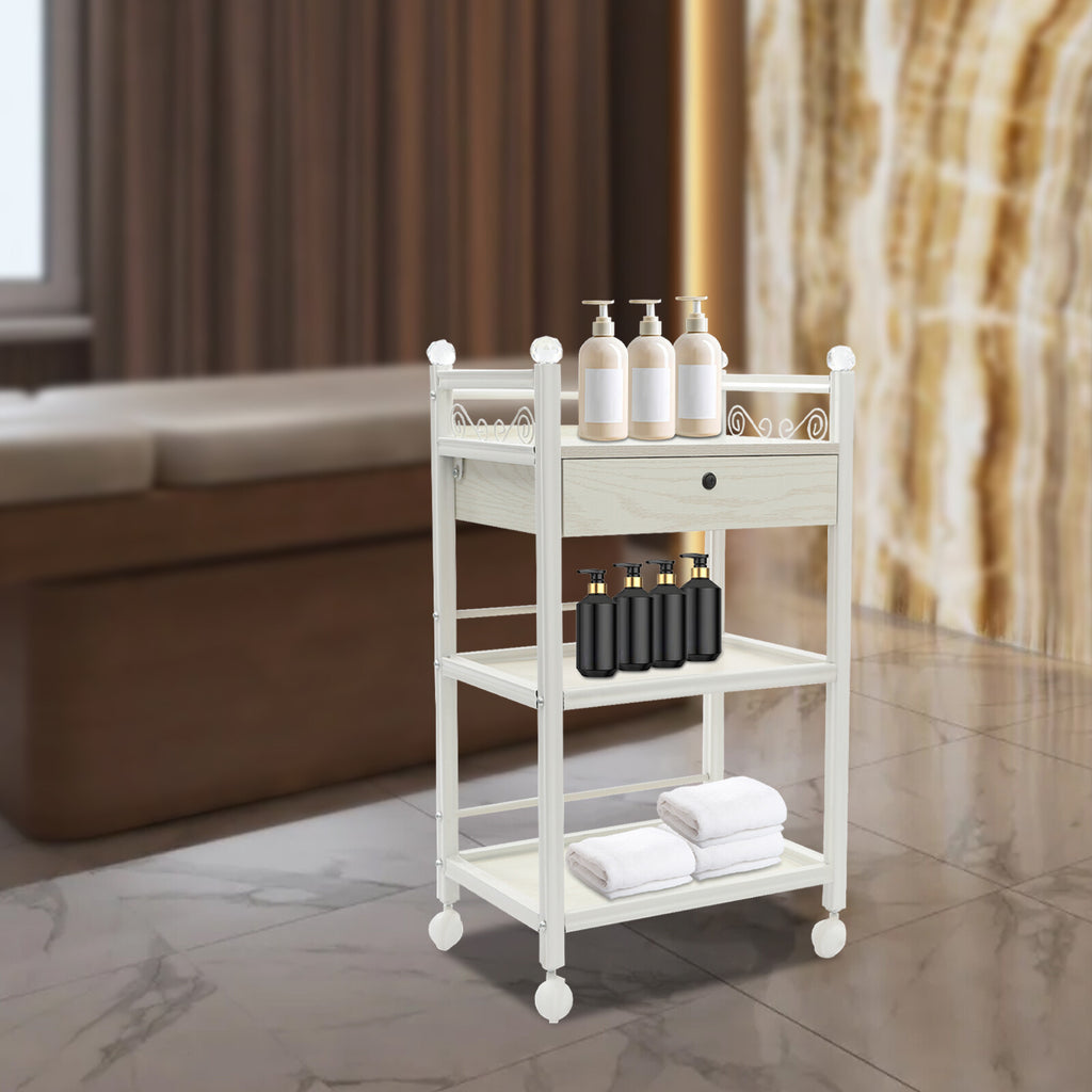Salon Storage Cart with Drawer, 3-Tier Mobile Organizer, White